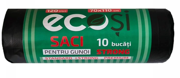 Мешки для мусора 70x110 см, 120л, 10 шт., ECOȘI Strong